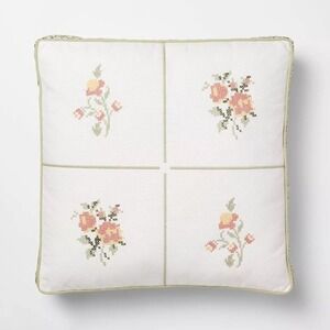 Square Cross-Stitched‎ Floral Pillow 18" -Threshold Studio McGee, Target 2025